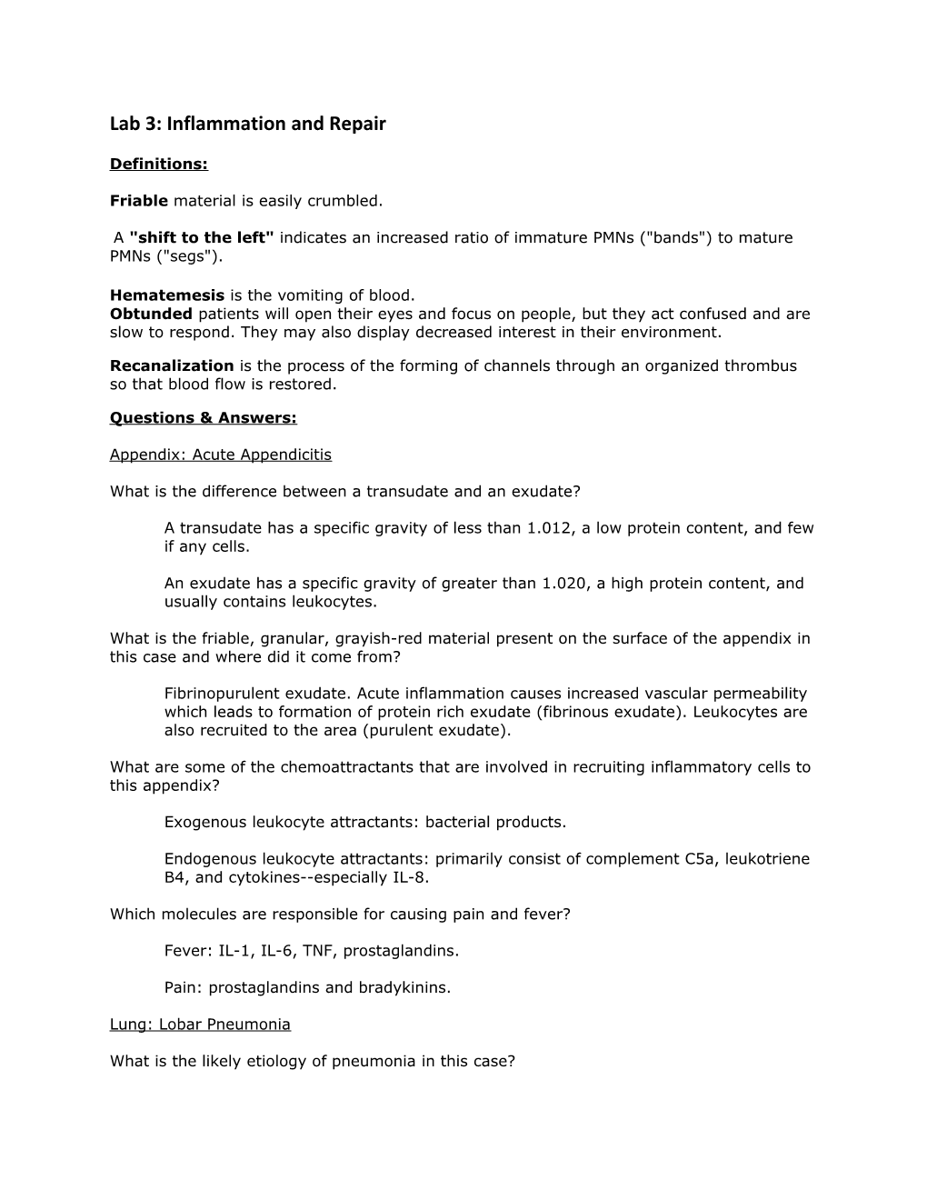 Lab 3: Inflammation and Repair