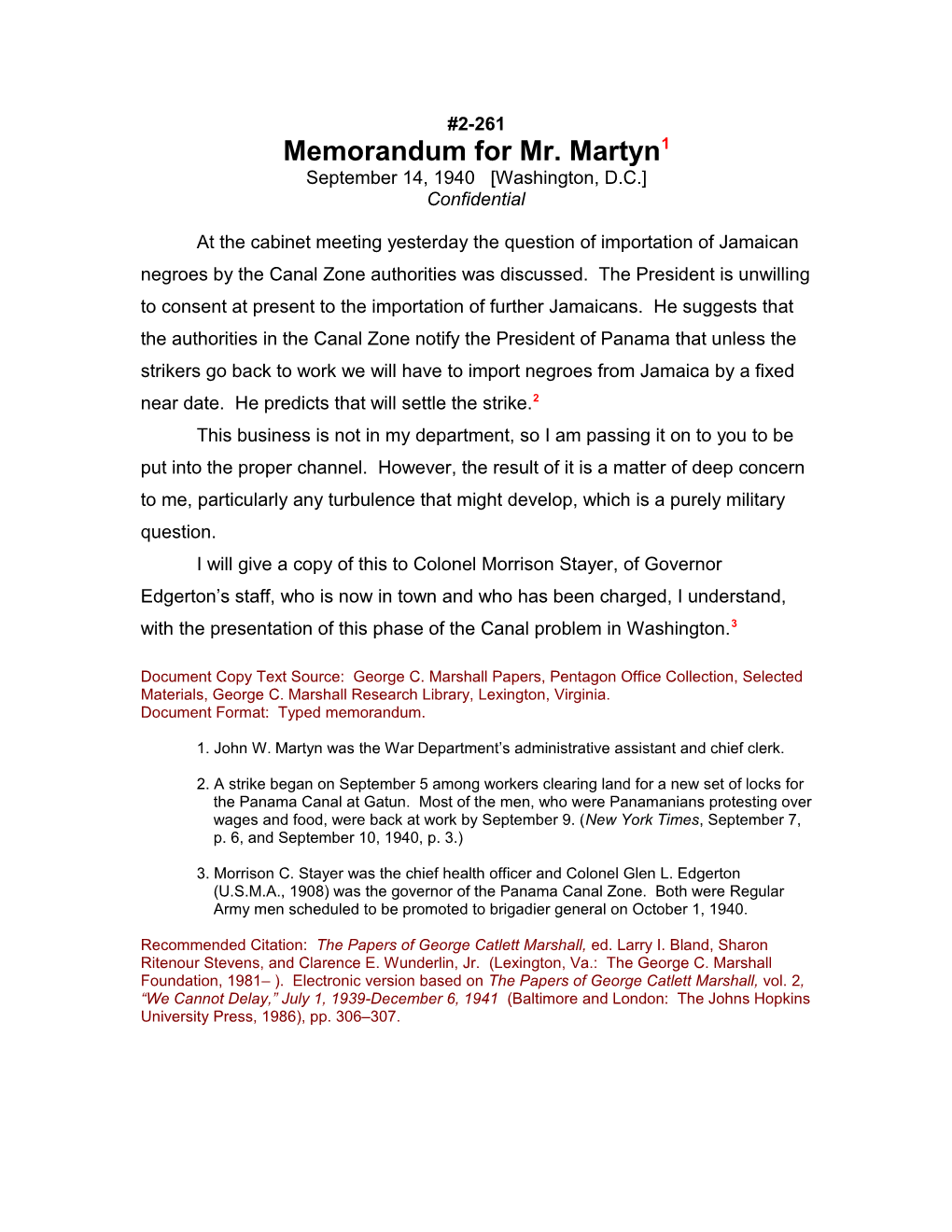 Memorandum for Mr. Martyn1