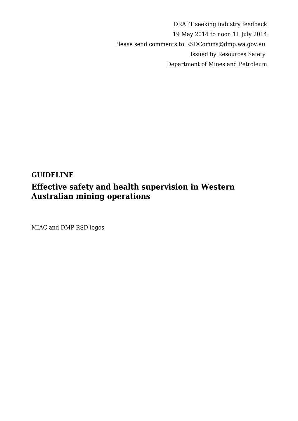MS - Guideline - Effective Safety and Health Supervision in WA Mining Operations - Industry