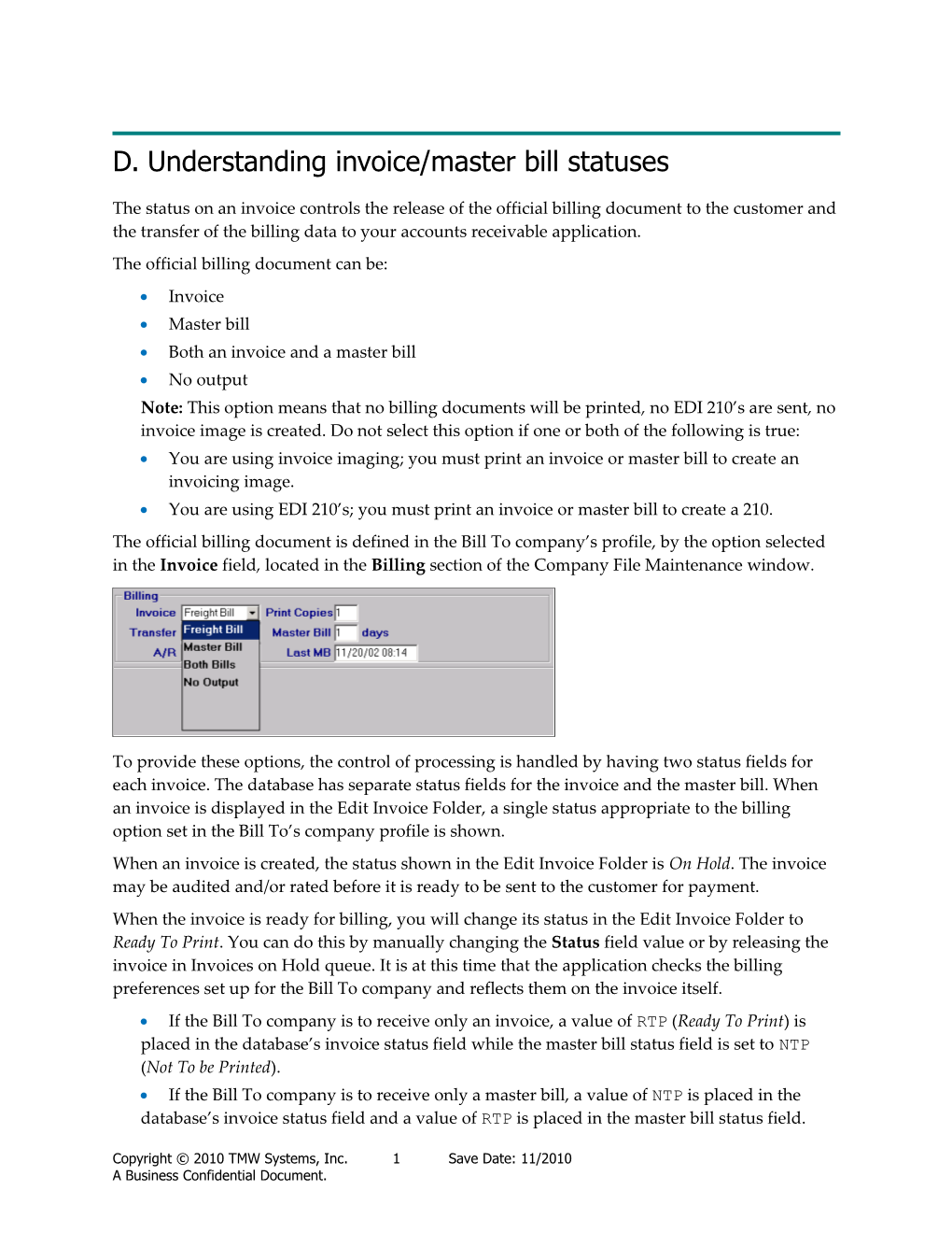 Understanding Invoice/Master Bill Statuses