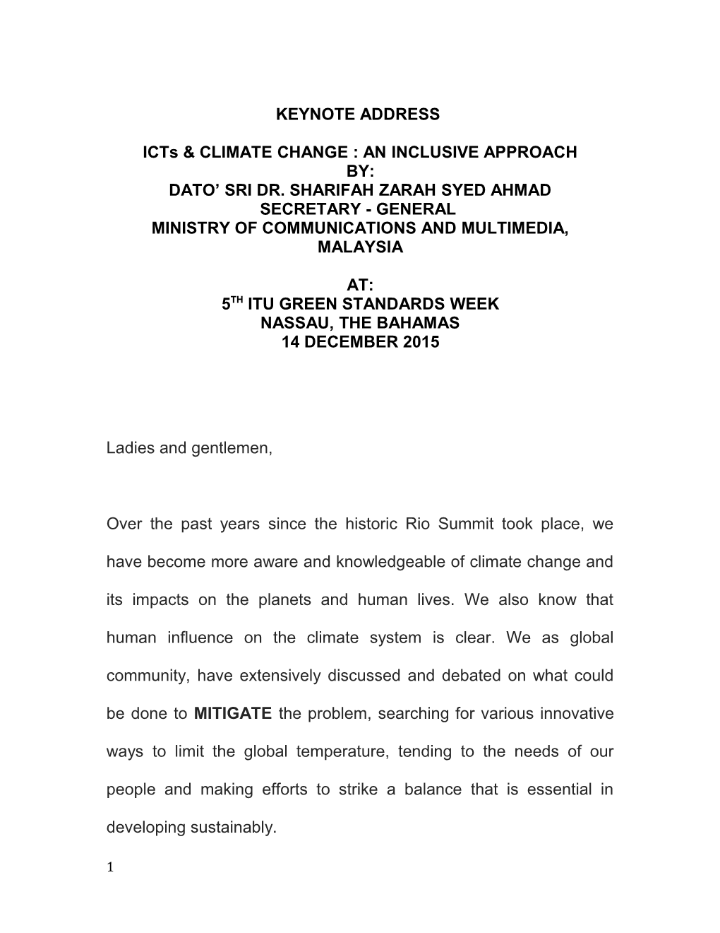 Icts & CLIMATE CHANGE : an INCLUSIVE APPROACH