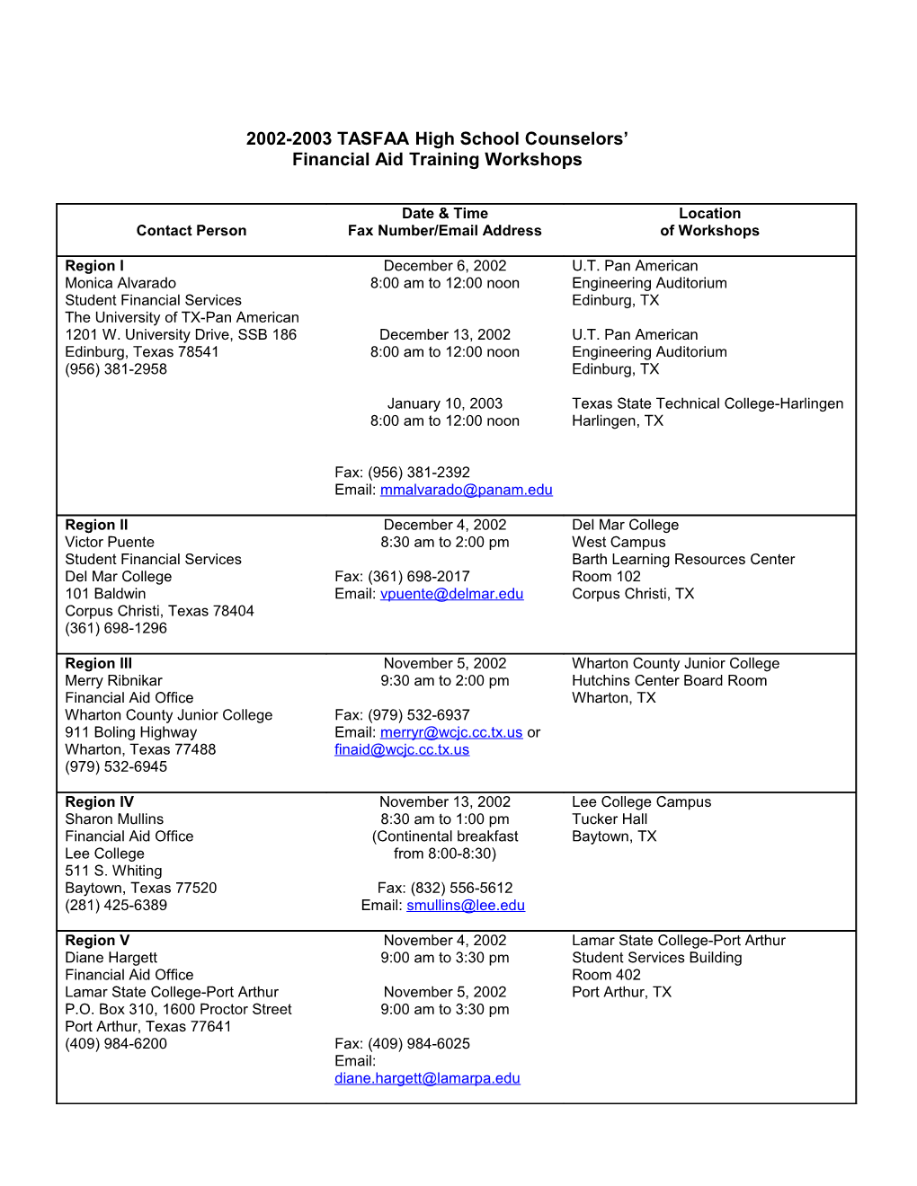 The Texas Association of Student Financial Aid Administrators (TASFAA) Will Conduct Training s1