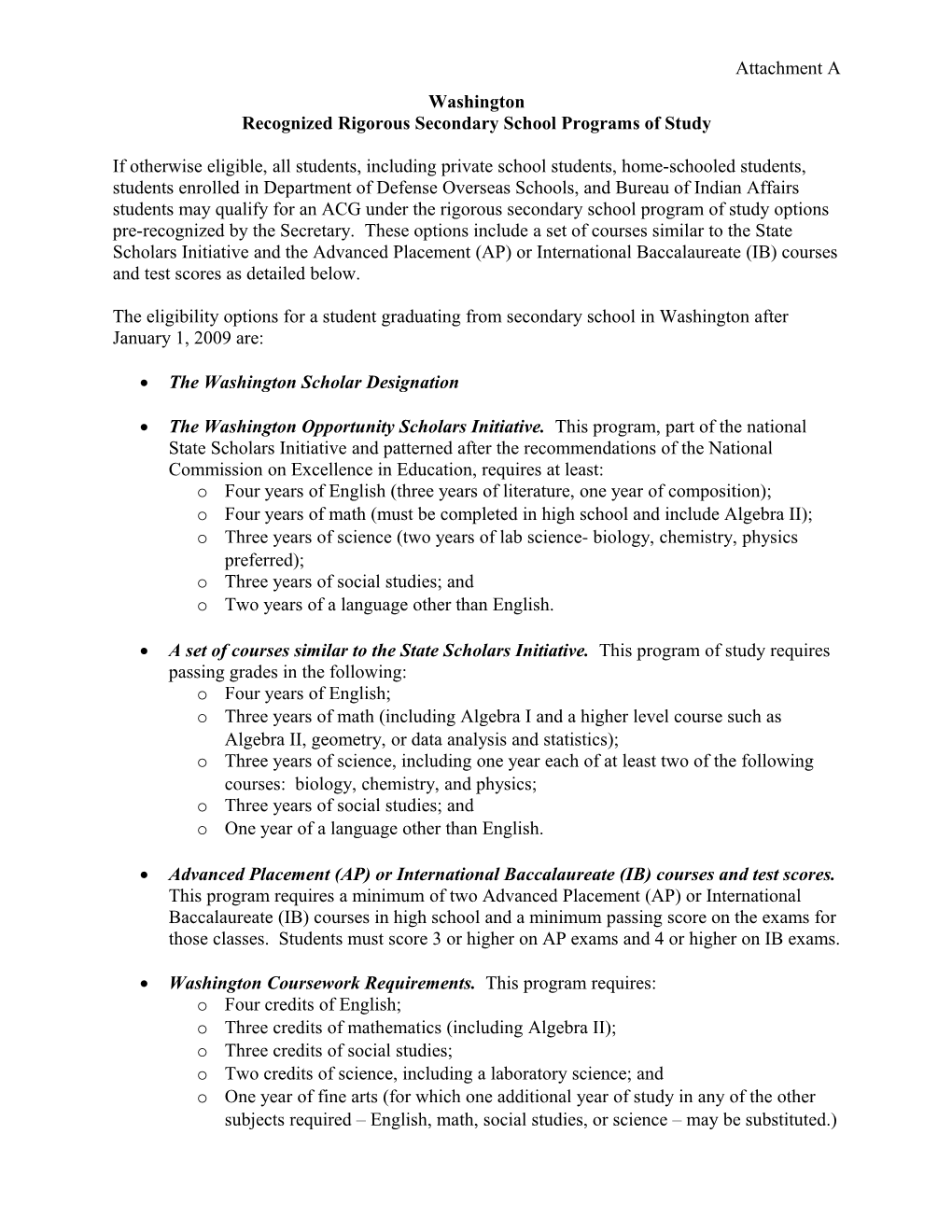 Academic Competitiveness Grants - Attachment to Washington Letter - 2009 (MS Word)