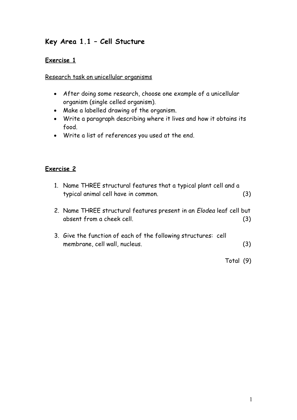 Topic 1 - Cell Structure