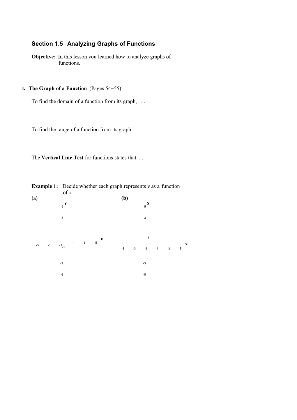 Section 1.5 Analyzing Graphs of Functions