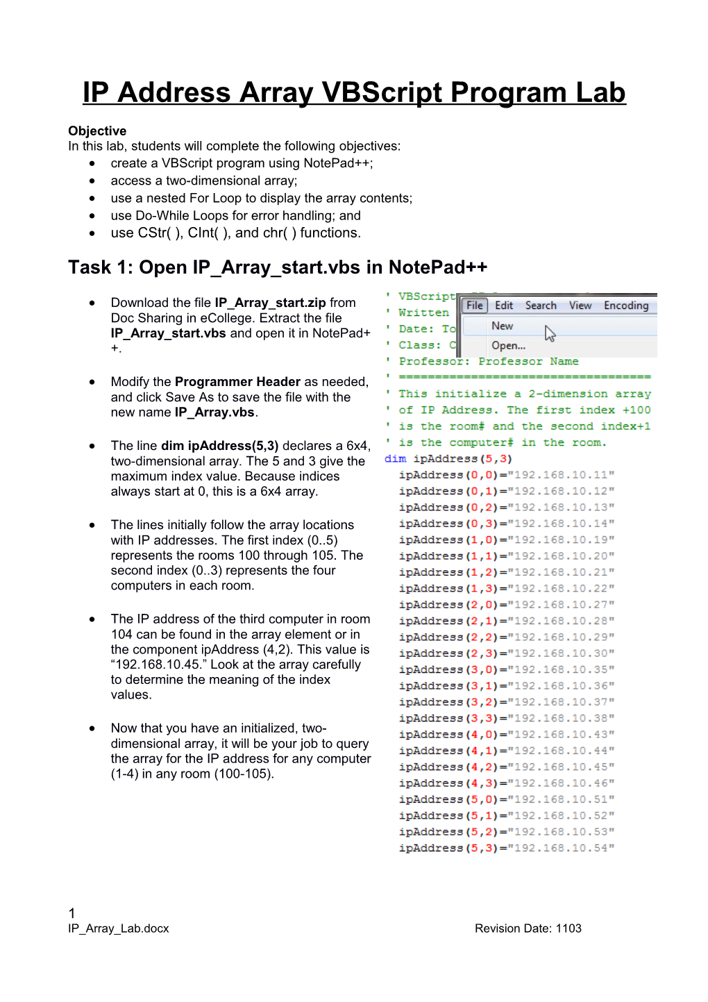 IP Address Array Vbscript Program Lab