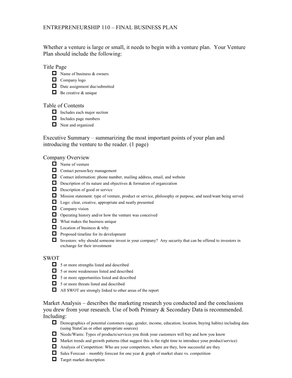 Entrepreneurship ISU – Venture Plan