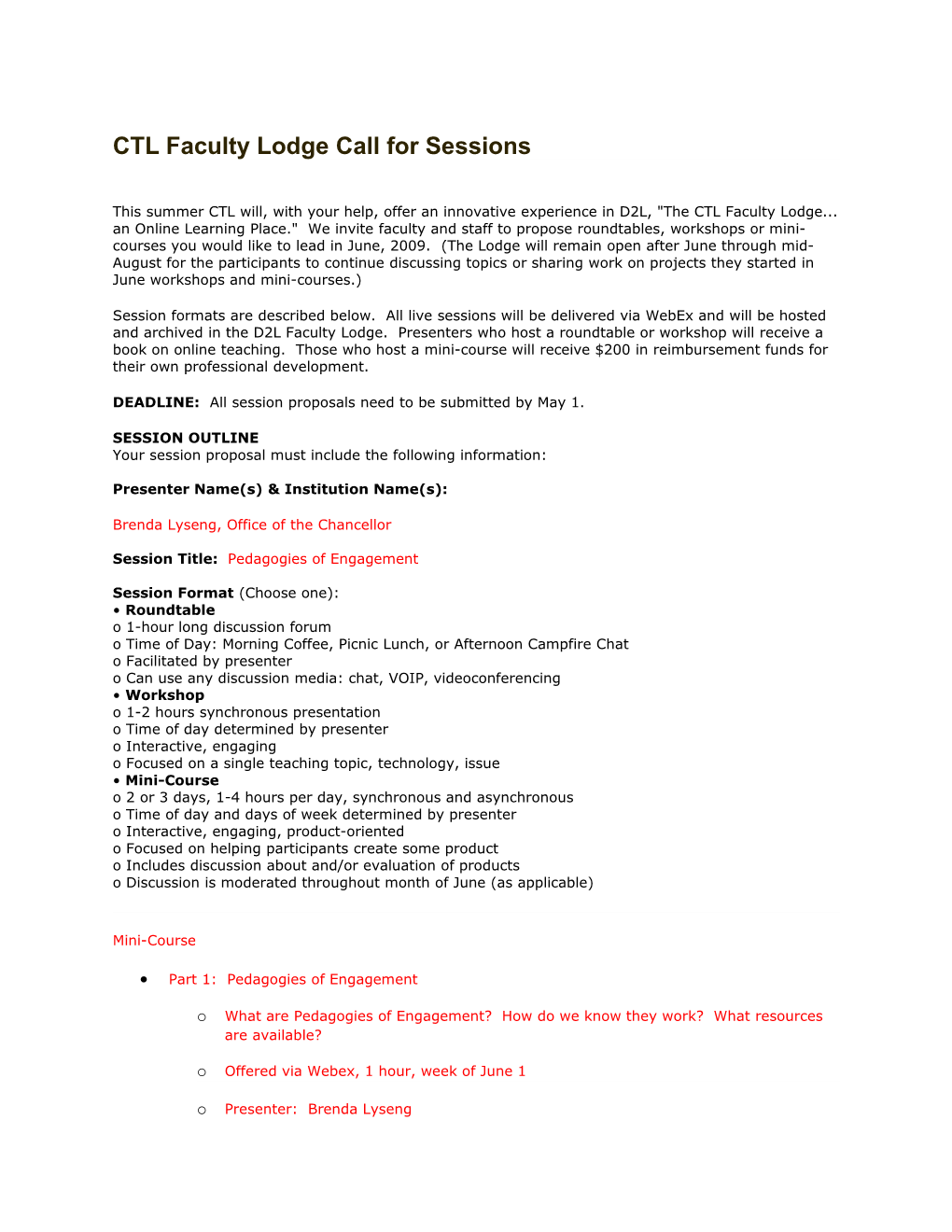 CTL Faculty Lodge Call for Sessions