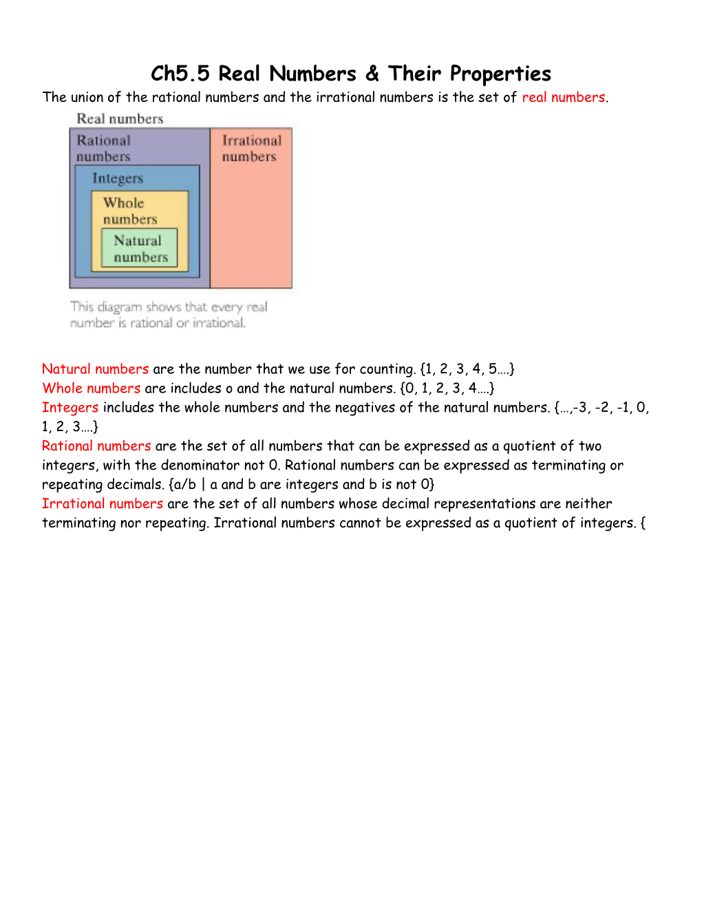 Ch5.5 Real Numbers & Their Properties