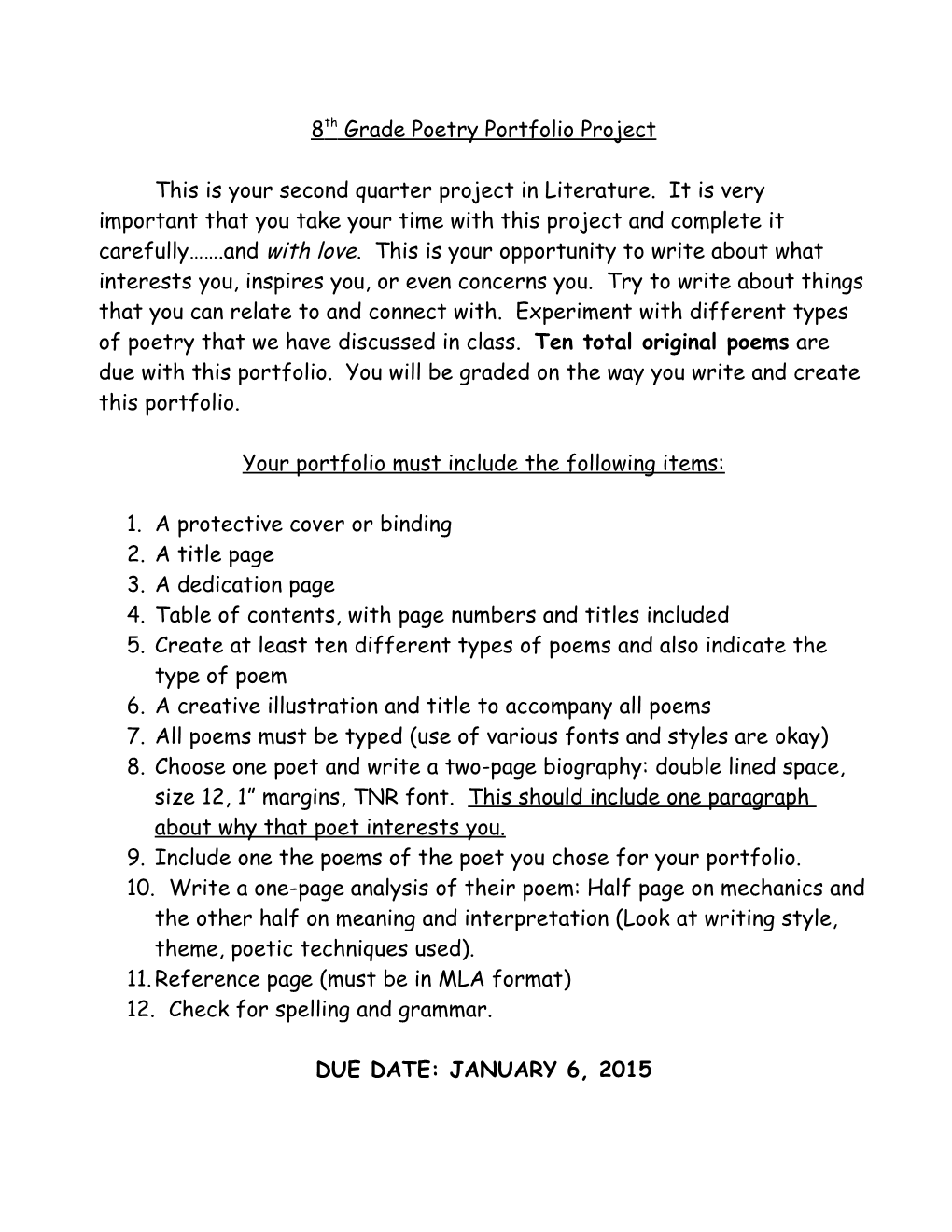 8Th Grade Poetry Portfolio Project