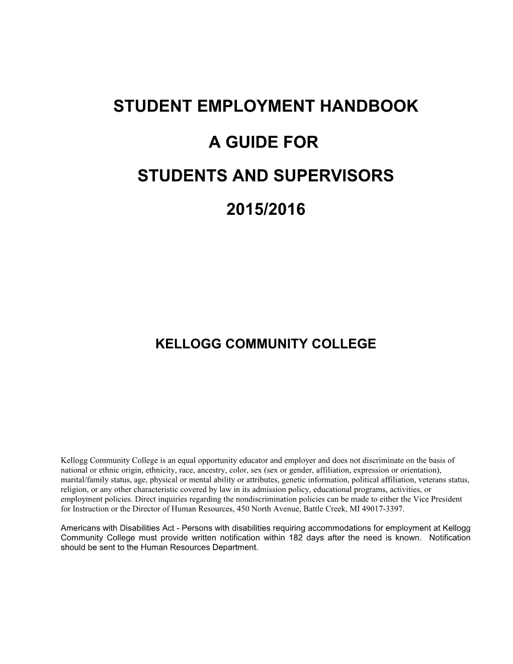 Student Employment Handbook