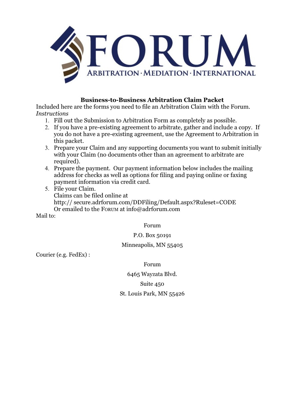 Business-To-Business Arbitration Claim Packet