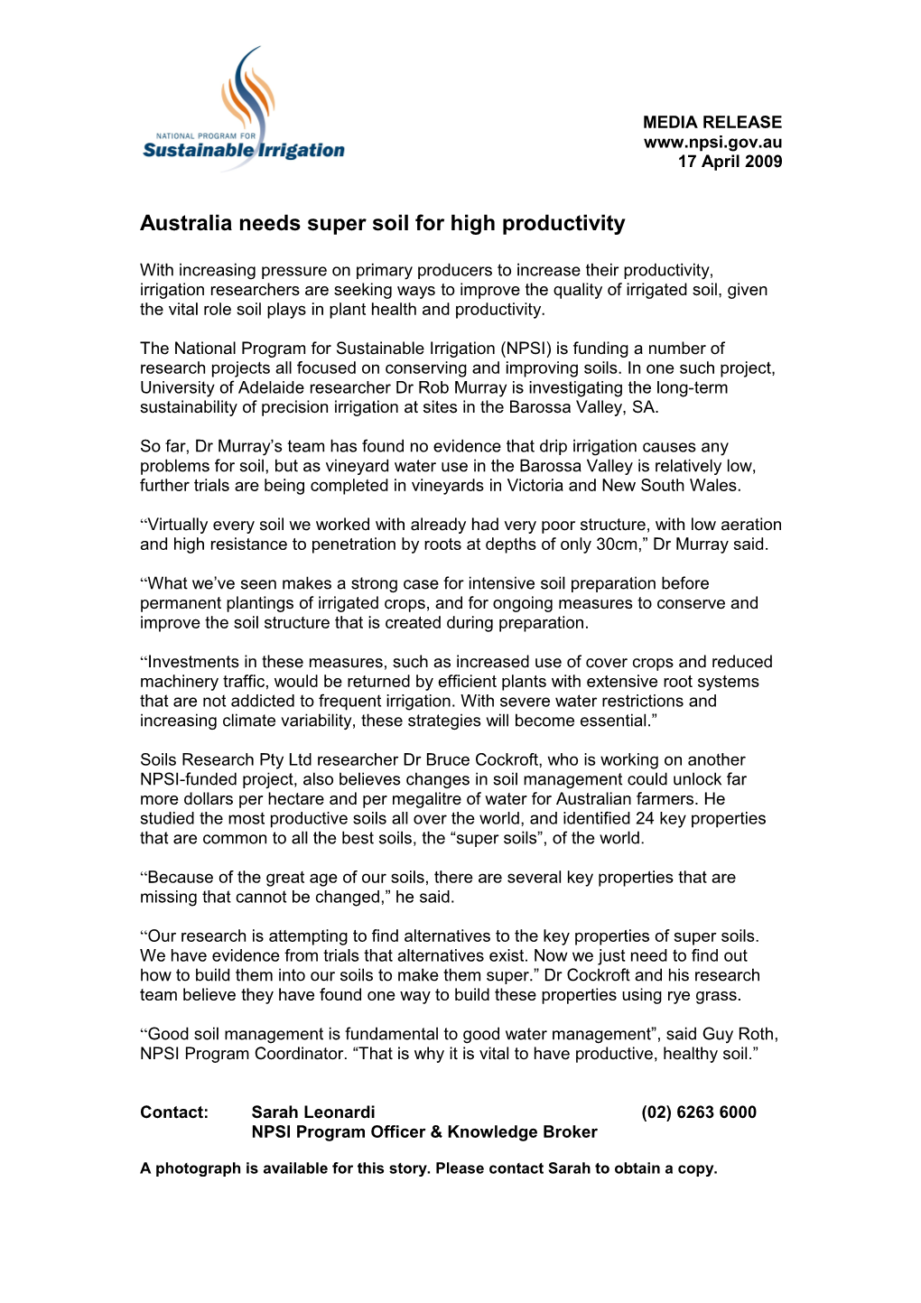 Australia Needs Super Soil for High Productivity