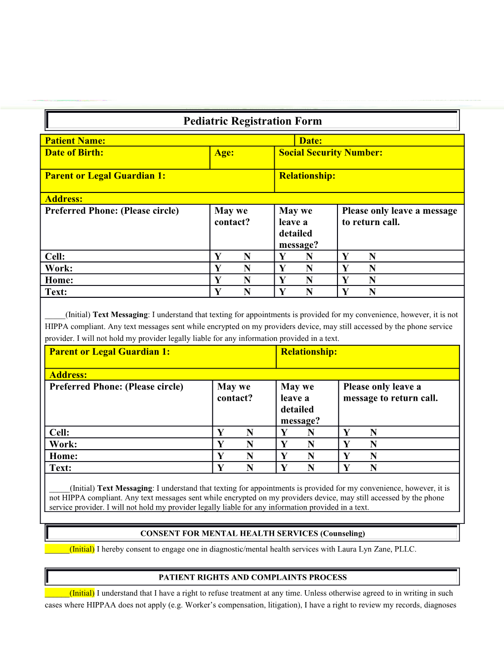 CONSENT for MENTAL HEALTH SERVICES (Counseling)