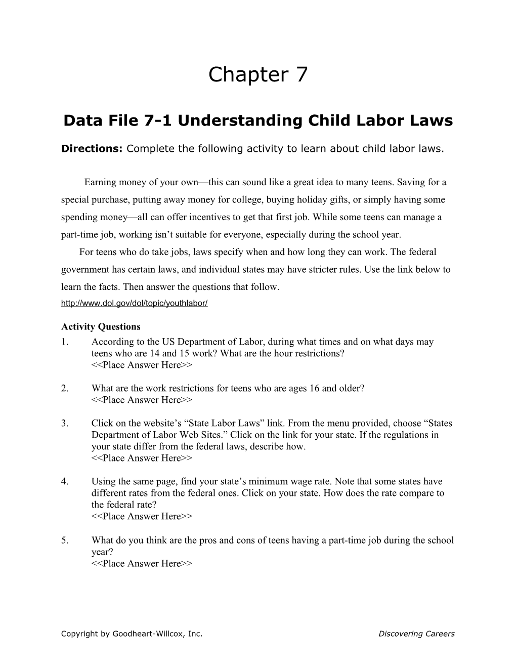 Data File 7-1 Understanding Child Labor Laws