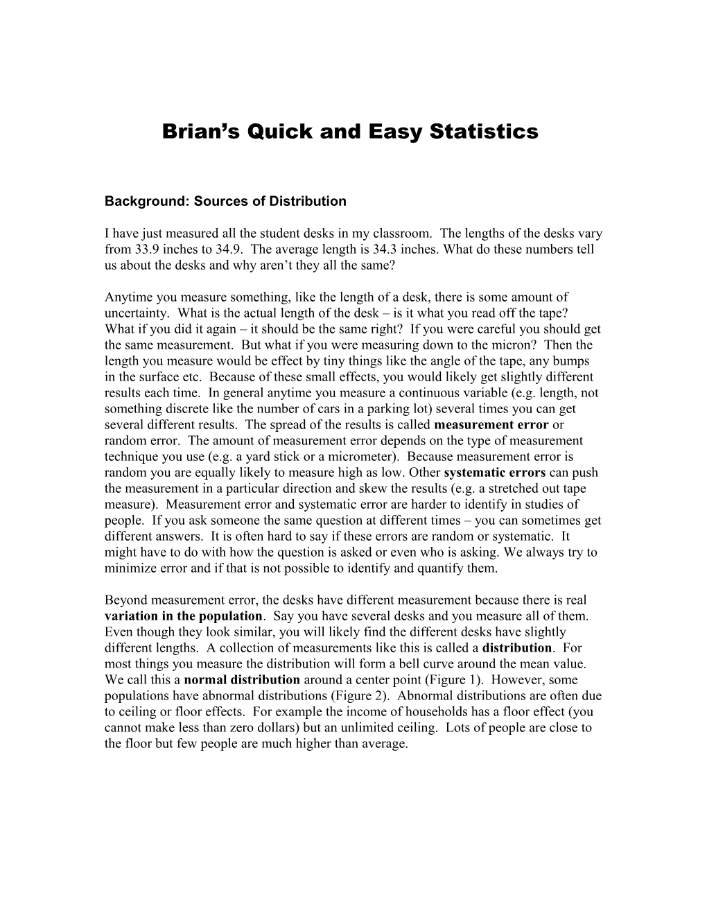 Brian S Quick and Easy Statistics Recipes
