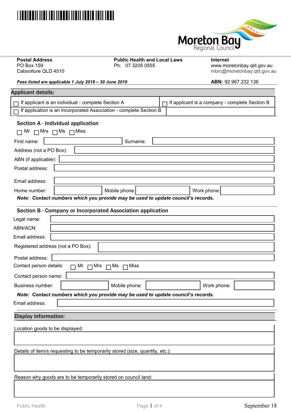 Depositing of Goods Or Materials on Council Controlled Areas Application