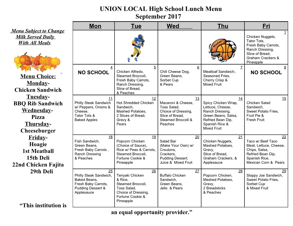 UNION LOCAL High School & Middle School Menu