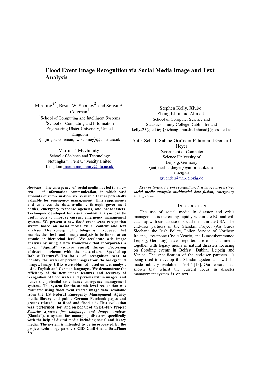 Flood Event Image Recognition Via Social Media Image and Text Analysis
