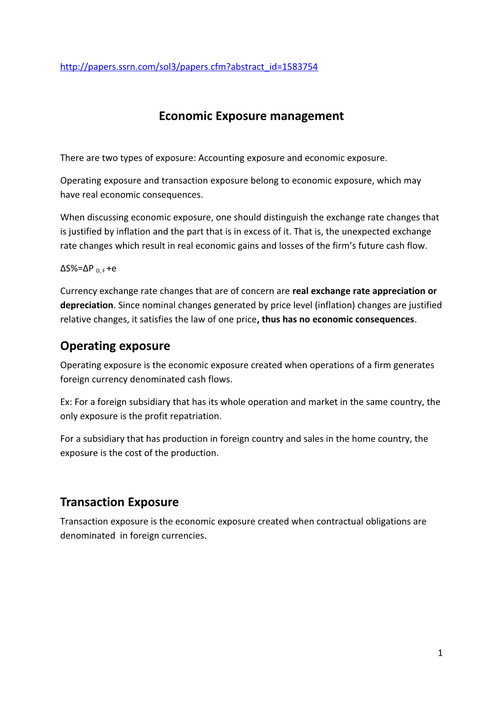 Economic Exposure Management