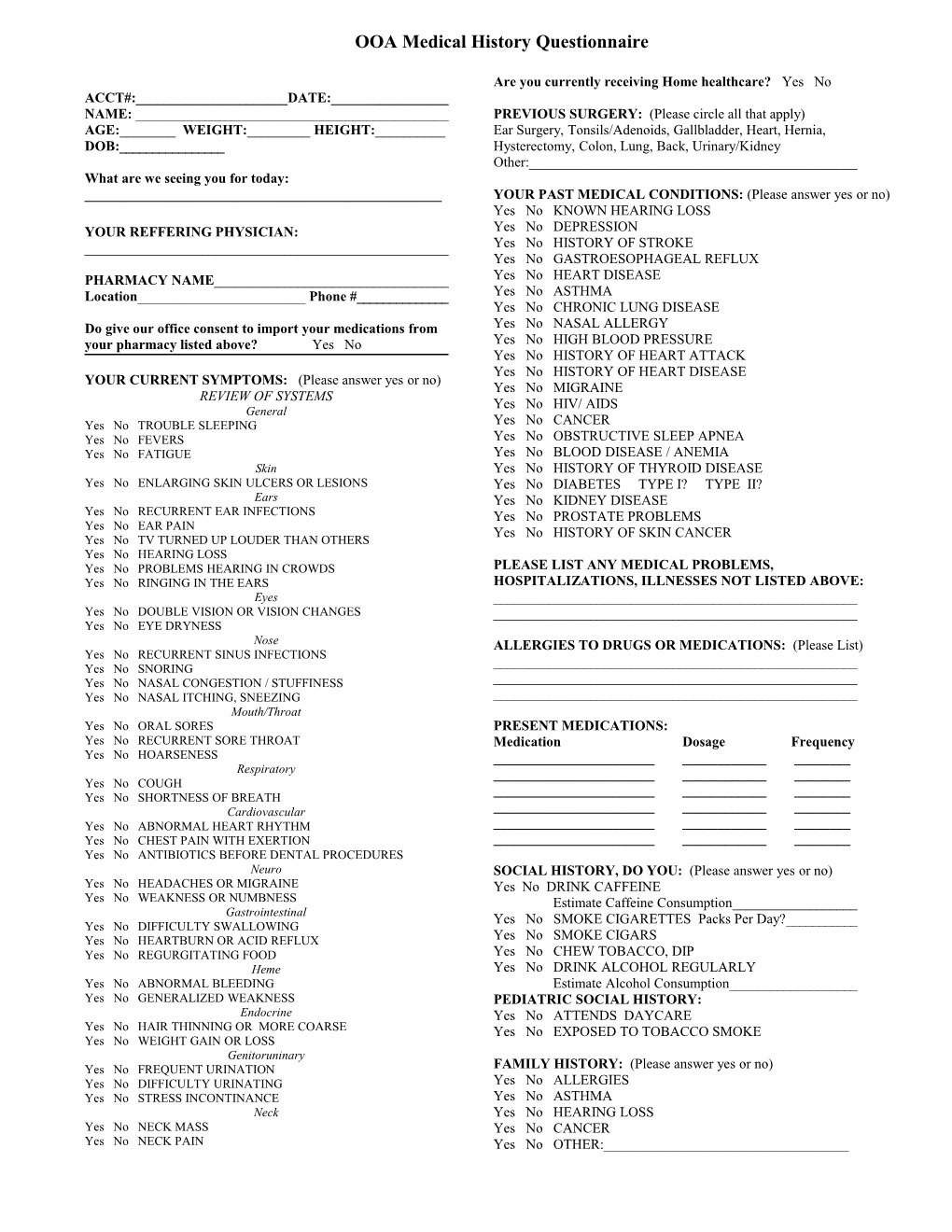 OOA Medical History Questionnaire