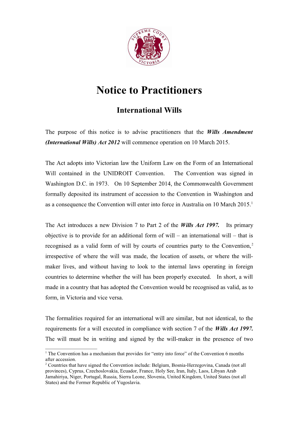 Notice to Practitioners International Wills