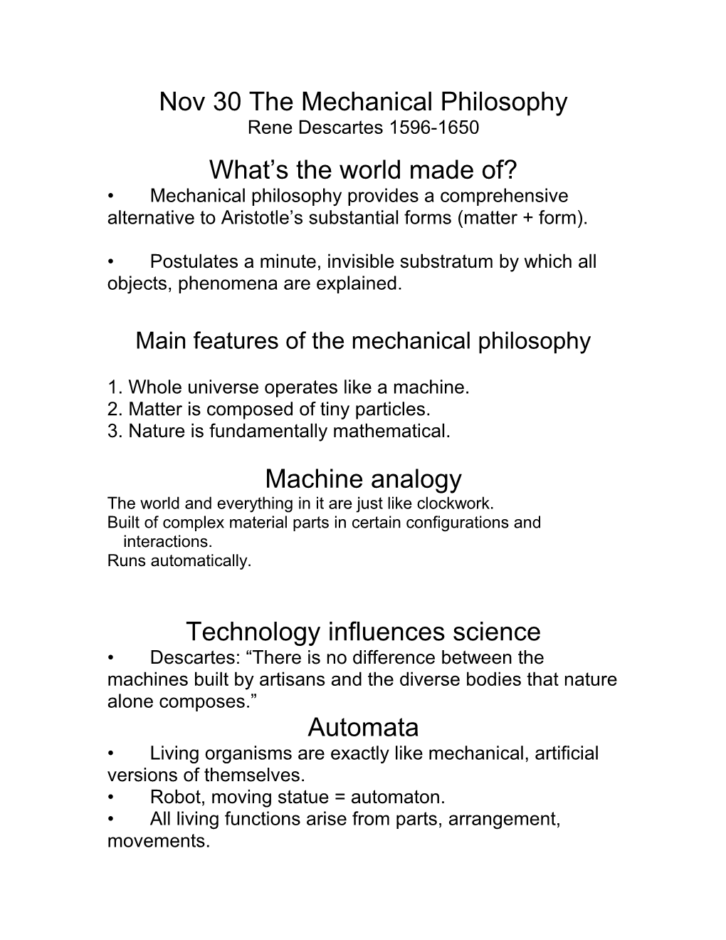 Nov 30 the Mechanical Philosophy