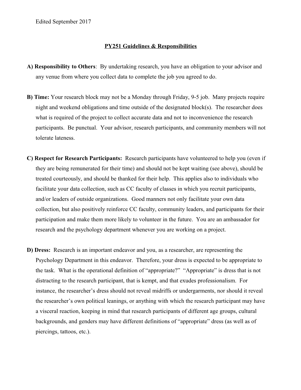 PY251 Guidelines & Responsibilities