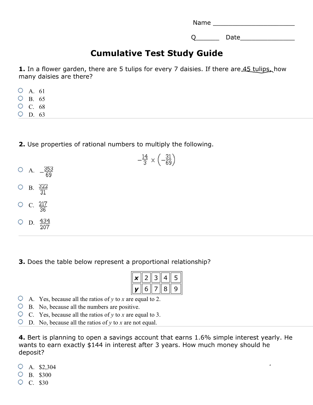 Cumulative Test Study Guide
