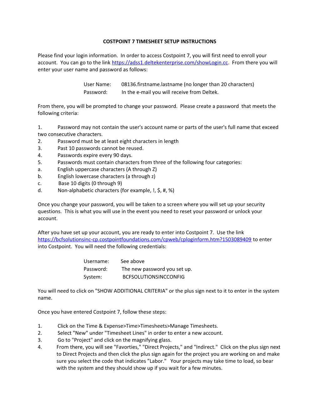 Costpoint 7 Timesheet Setup Instructions