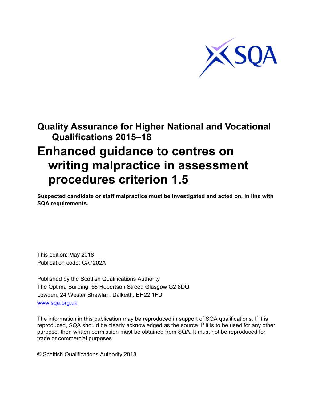 Quality Assurance for Higher National and Vocational Qualifications 2015 18