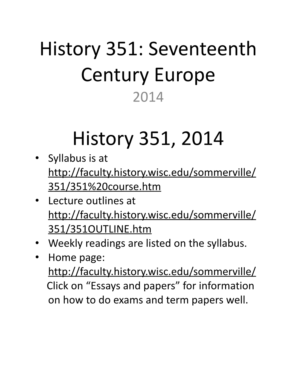 History 351: Seventeenth Century Europe