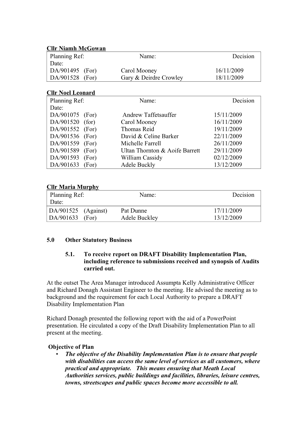 Minutes of Dunshaughlin Area Meeting 9Th November 2009