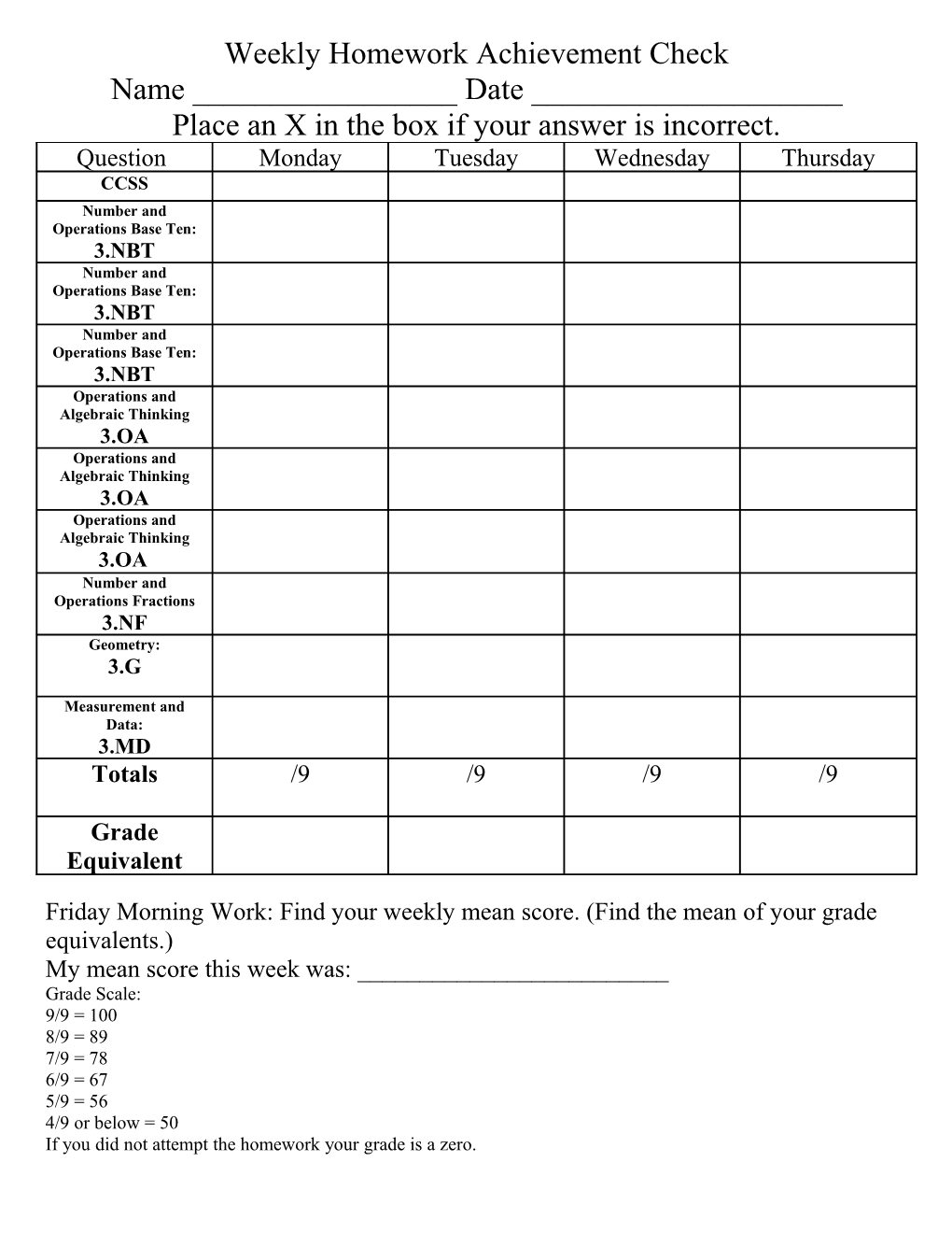Weekly Homework Sheet s8