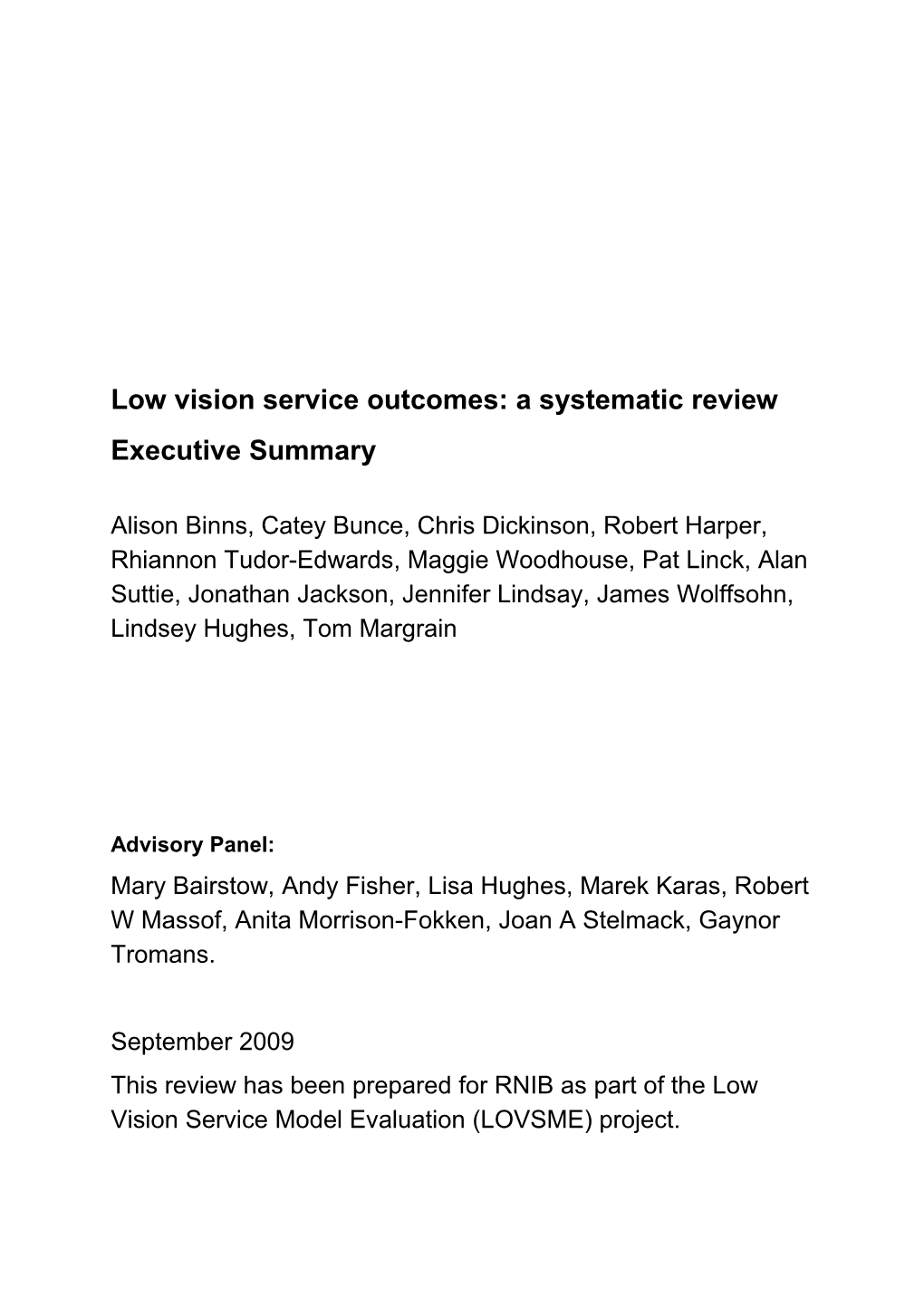 Low Vision Service Outcomes