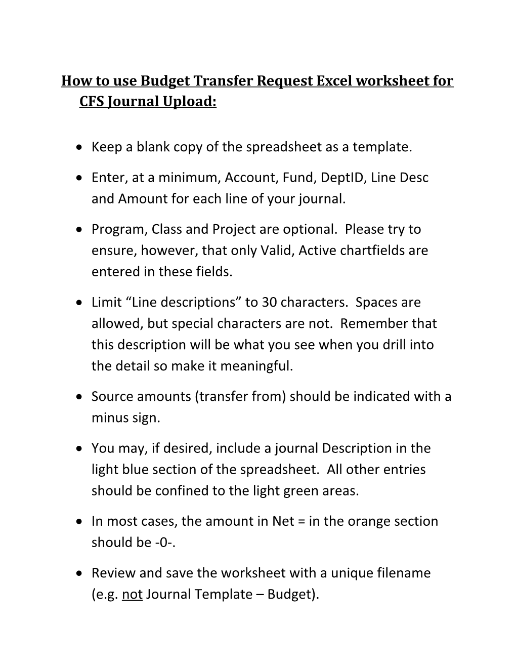 How to Use Budget Transfer Request Excel Worksheet for CFS Journal Upload