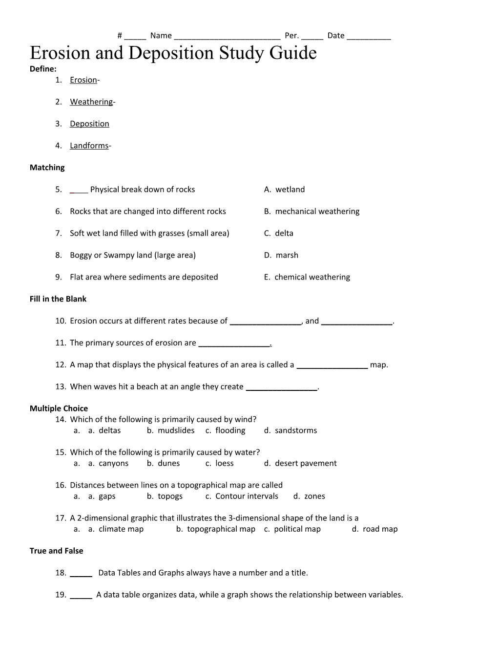 Erosion and Deposition Study Guide s1