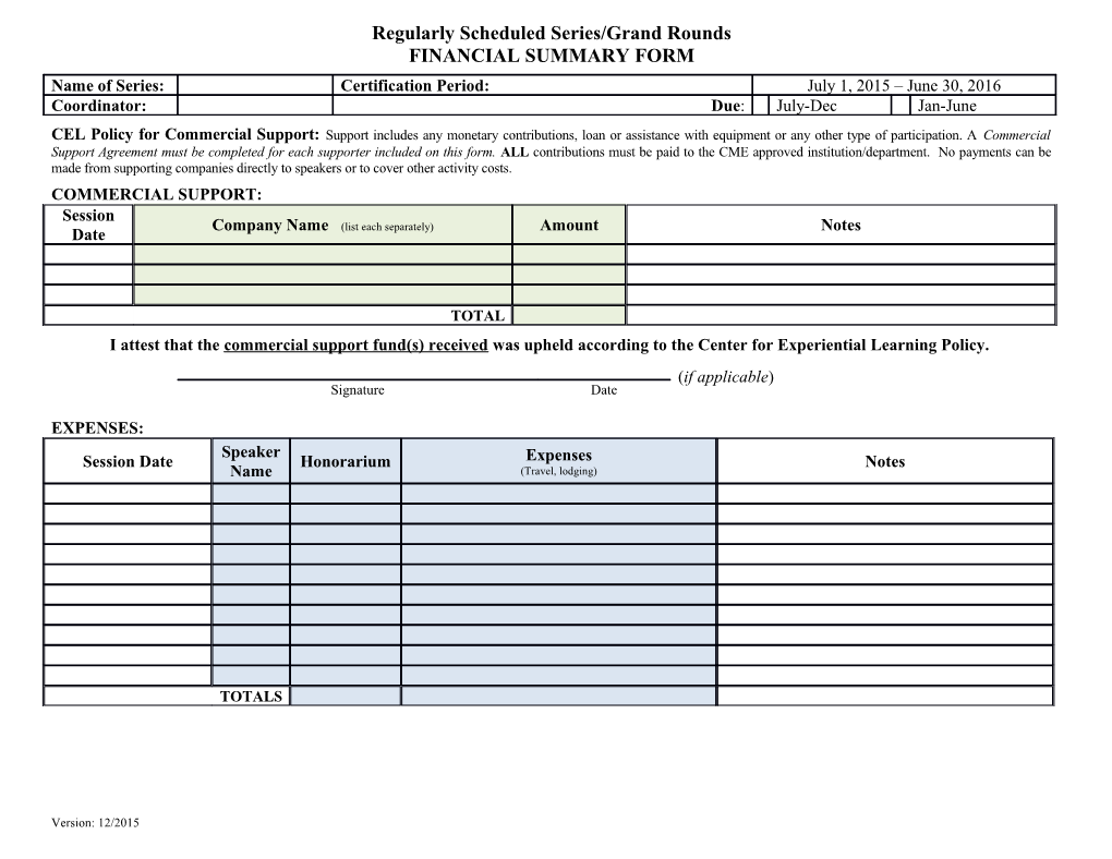 Rounds Financial Summary Form