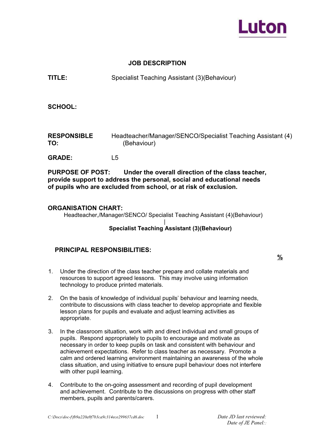 Specialist Teaching Assistant 3-Behaviour