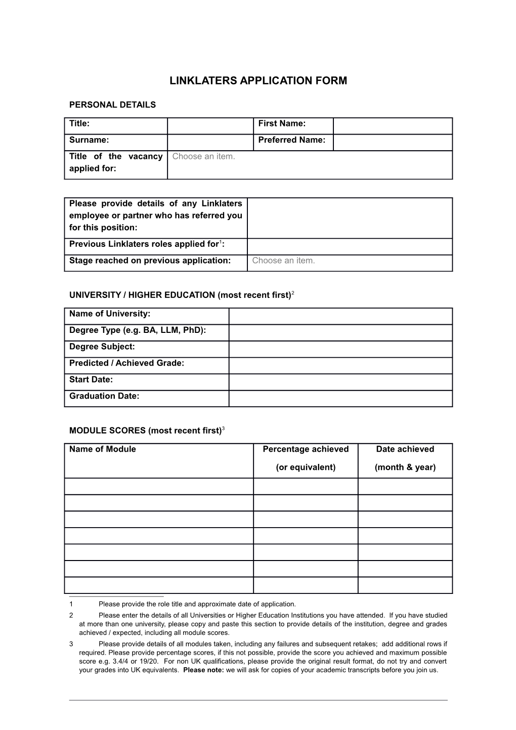 Linklaters Application Form