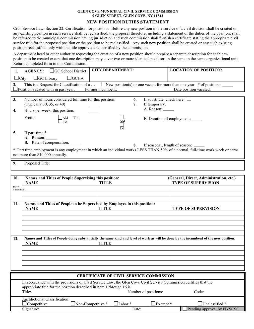 Civil Service Law: Section 14 Subdivision 8-A: Certification for New Position