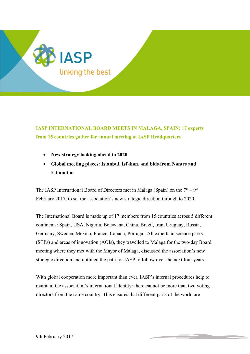 IASP INTERNATIONAL BOARD MEETS in MALAGA, SPAIN: 17 Experts from 15 Countries Gather For