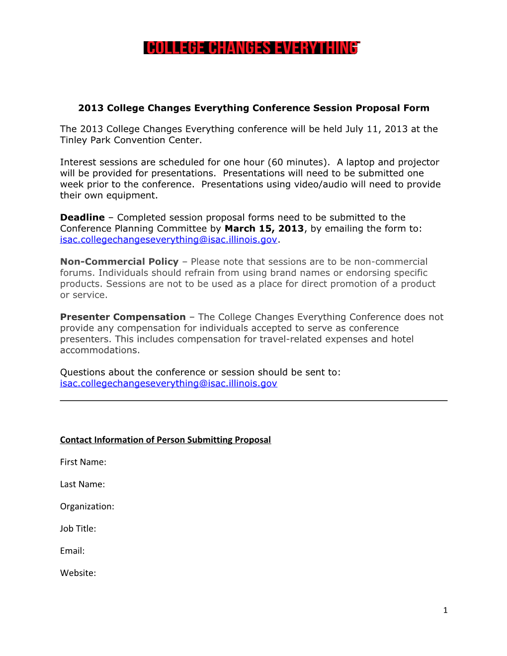 2013 College Changes Everything Conference Session Proposal Form