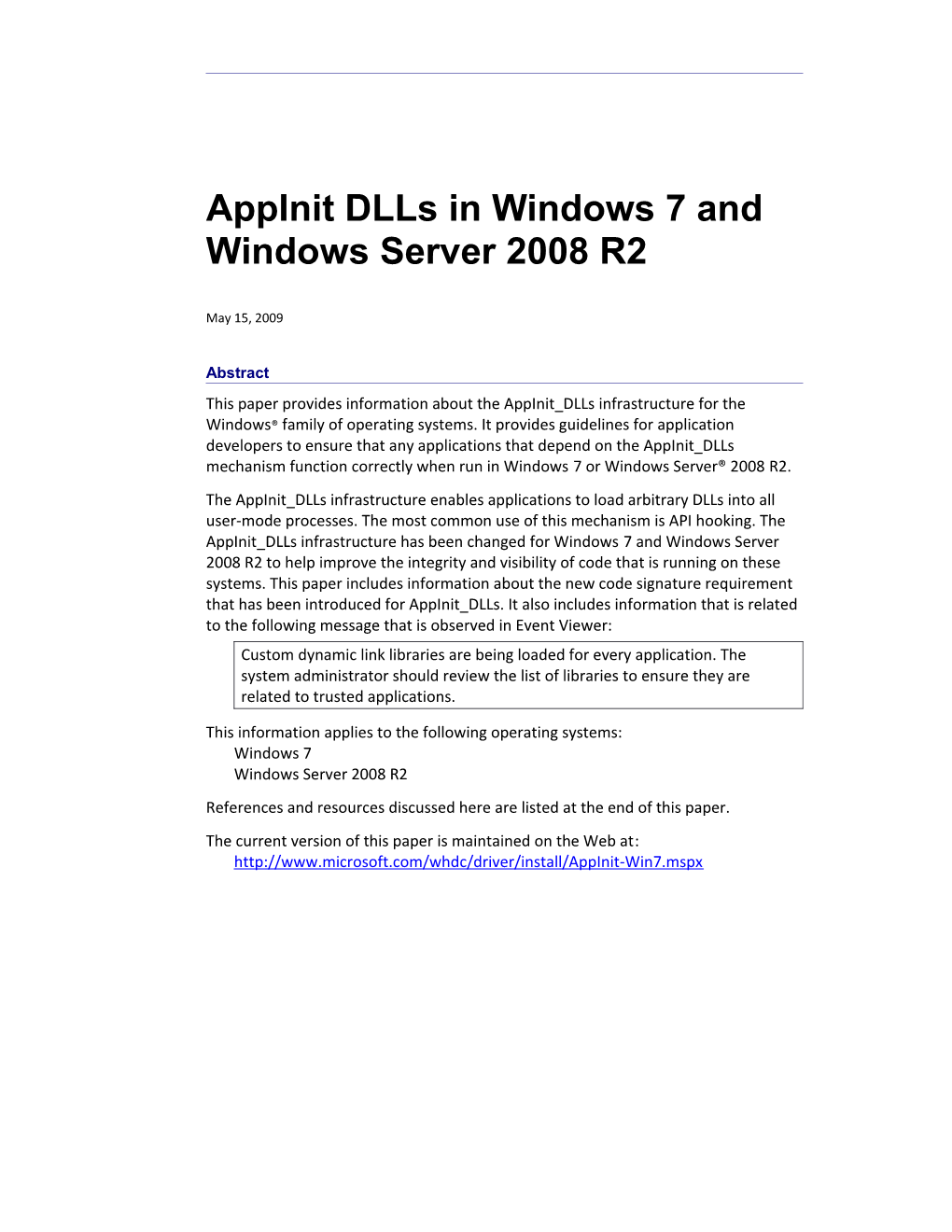 Appinit Dlls in Windows 7 and Windows Server 2008 R2 - 2