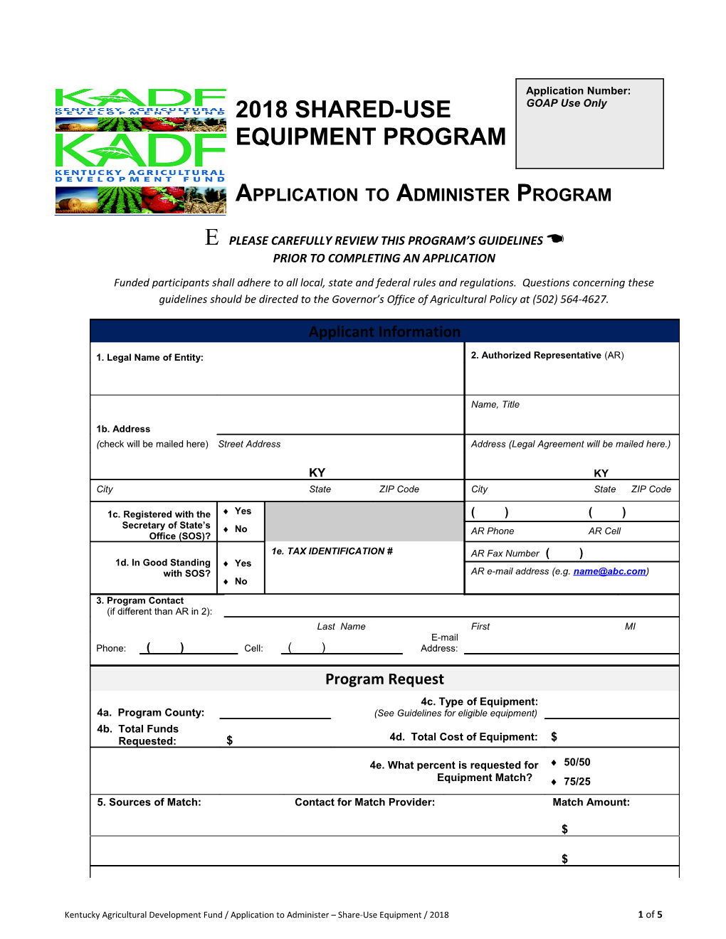 Shared-Use Equipment Program Application and Guidelines