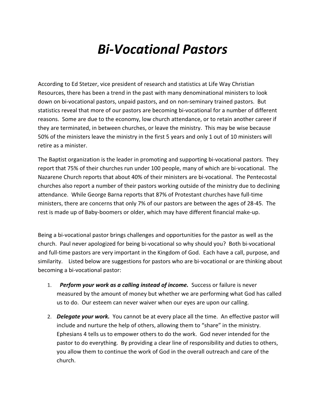 Bi-Vocational Pastors