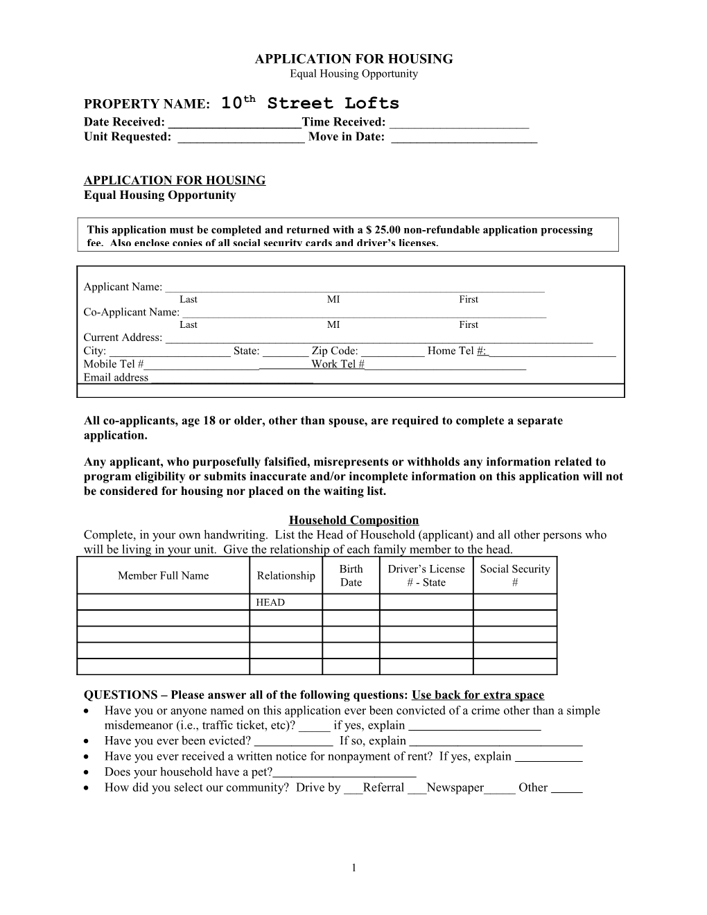 Application for Housing s1