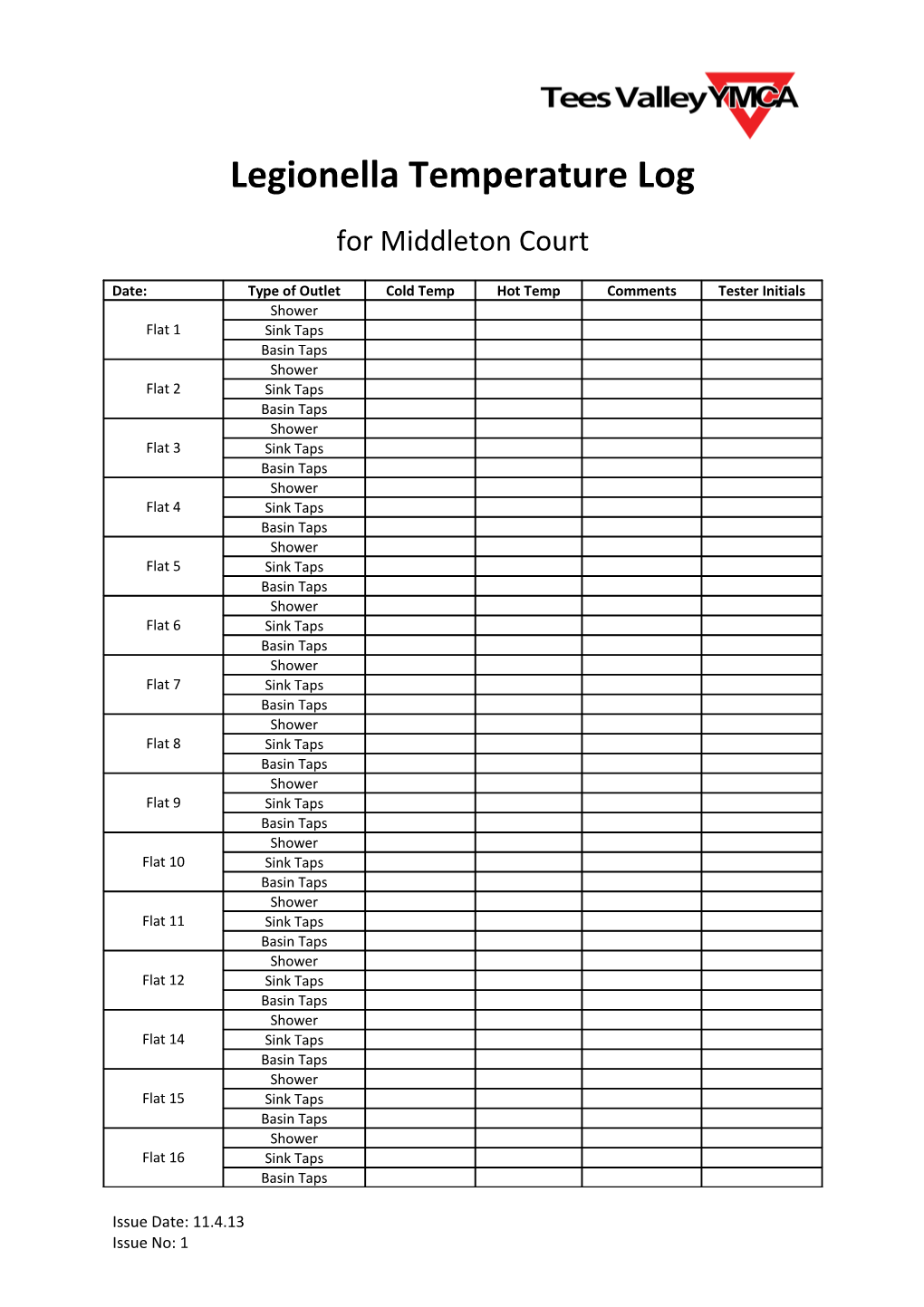 Legionella Temperature Log