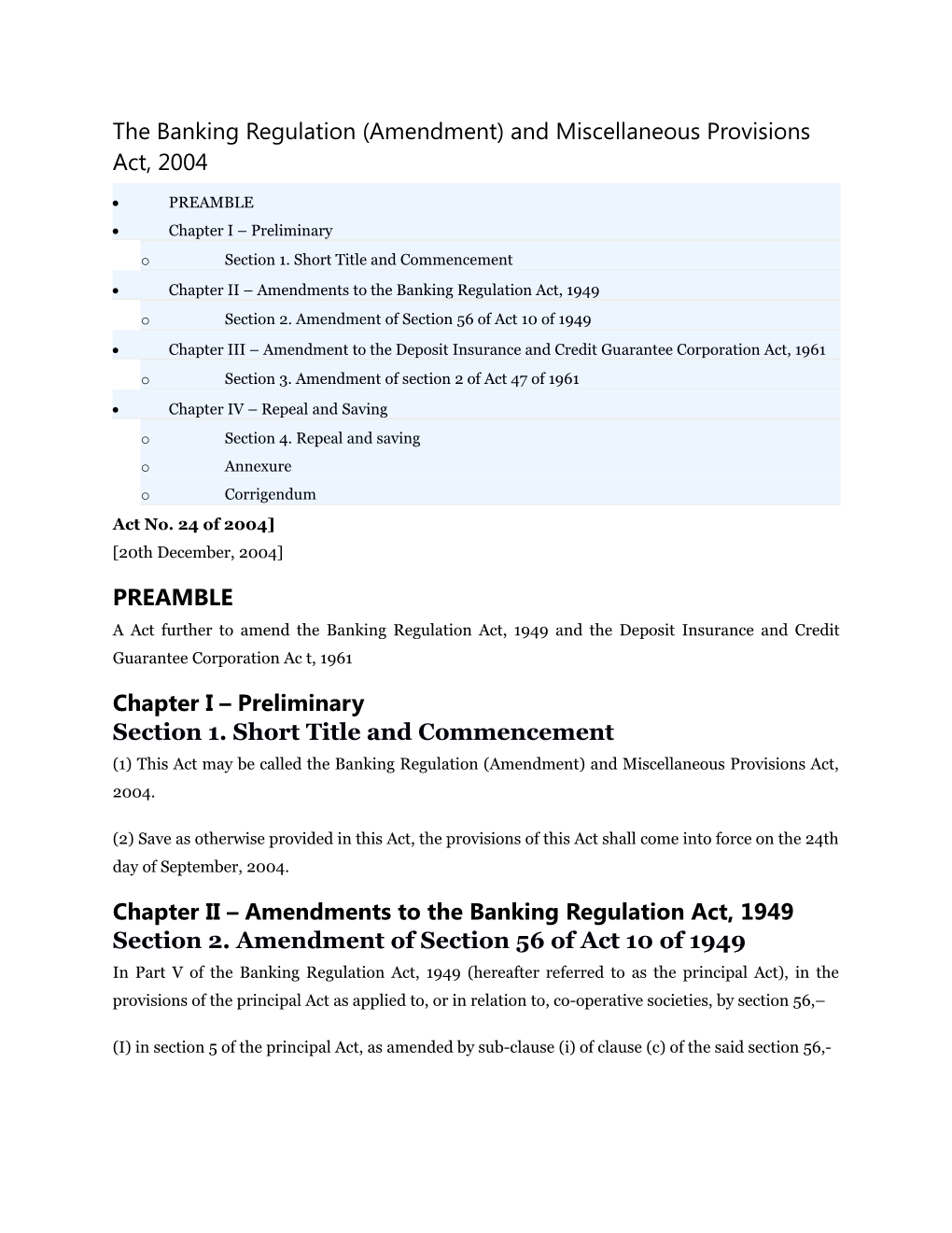 The Banking Regulation (Amendment) and Miscellaneous Provisions Act, 2004