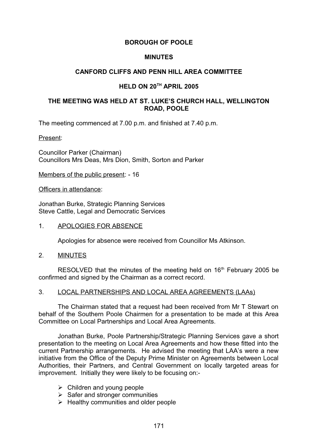 Minutes - Canford Cliffs and Penn Hill Area Committee - 20Th April 2005